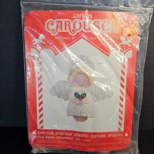 New Vtg 1982 Canvas Carousel Little Angel Ornament 7 Inch Christmas Kit